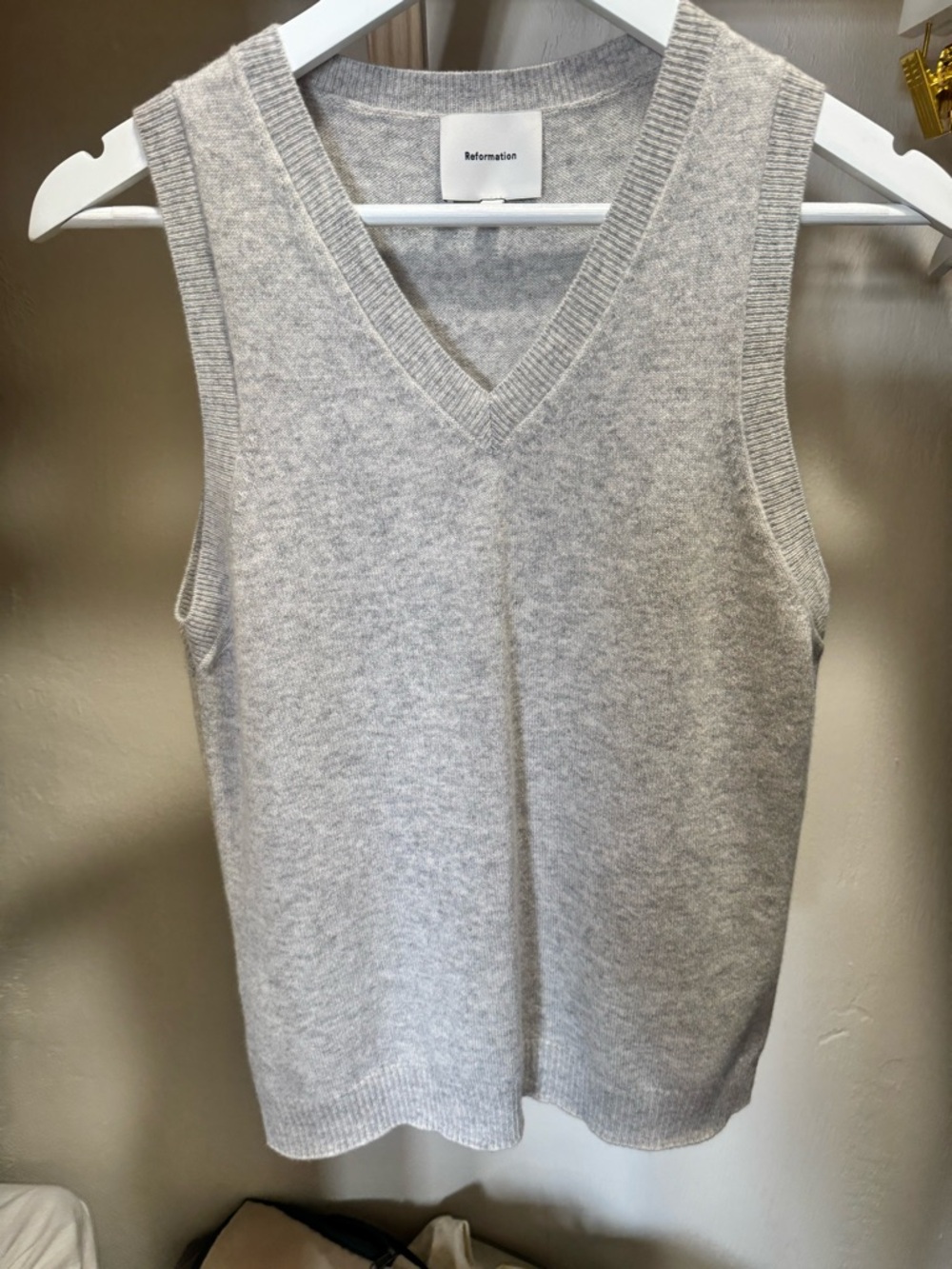Reformation Light Gray Cashmere V-Neck Tank